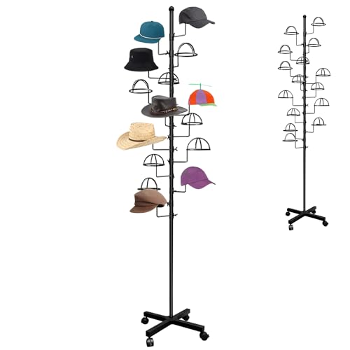 Montex Hat Rack Stand 15 Hooks, Hat Display Stand Metal, Hat Display for Stores, 15 Customisable Circular Hooks - color: Black