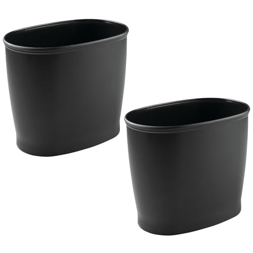 iDesign Slim Plastic Bathroom Trash Can, 2-Pack, Black - color: Matte Black, style: Pack of 2