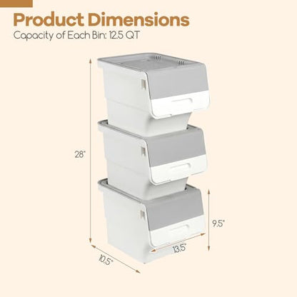 GIANTEX 6 Pack Plastic Stackable Storage Bins with Lids & Wheels, 12.5 QT - color: White + Gray, size: 6 Pack, 12.5 QT