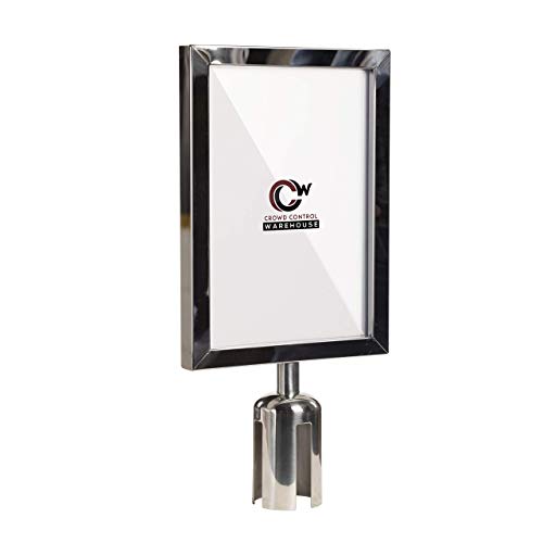 Crowd Control Warehouse Stanchion Post Top Sign Frame, 8.5x11-Inch Vertical - color: Polished Stainless Steel, size: 8.5 x 11 Inch Vertical