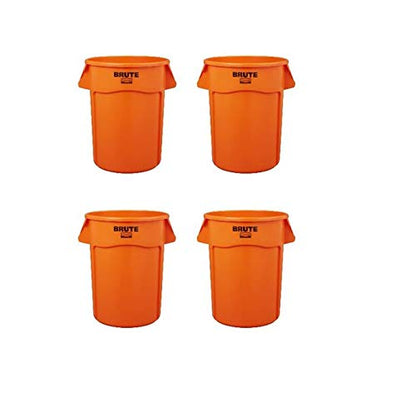 Rubbermaid Commercial Products BRUTE Heavy Duty Round Trash Can, High Visibility Garbage Can, 32 Gal, Orange, for Landscapers/Construction/Restaurants/Back of House/Offices, Pack of 4