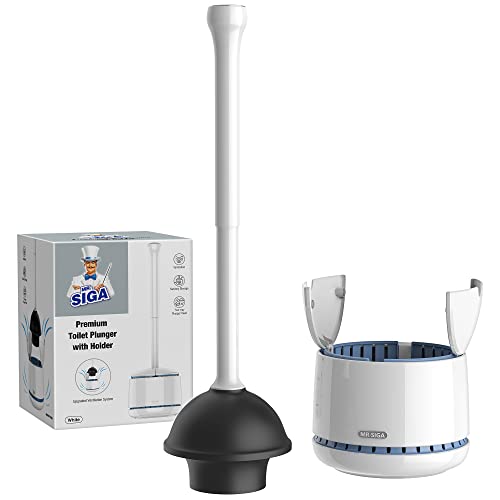 MR.SIGA Toilet Plunger with Holder, Plungers for Bathroom Heavy Duty, White - color: White