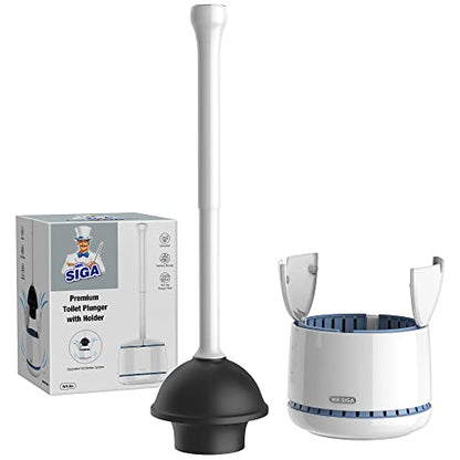 MR.SIGA Toilet Plunger with Holder, Plungers for Bathroom Heavy Duty, White - color: White