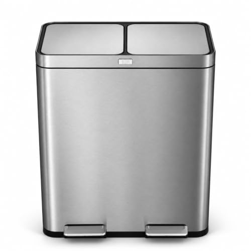 Home Zone Living 16 Gallon Kitchen Trash Can with Dual Compartments - color: Silver, size: 16 Gallon