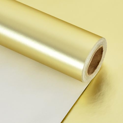 BEISHIDA Gold Wrapping Paper Roll, Metal Matte Solid Color Gift Wrapping Paper for Christmas Wedding Graduation Birthday(17inches X 32.8ft) - color: metallicmatte-gold