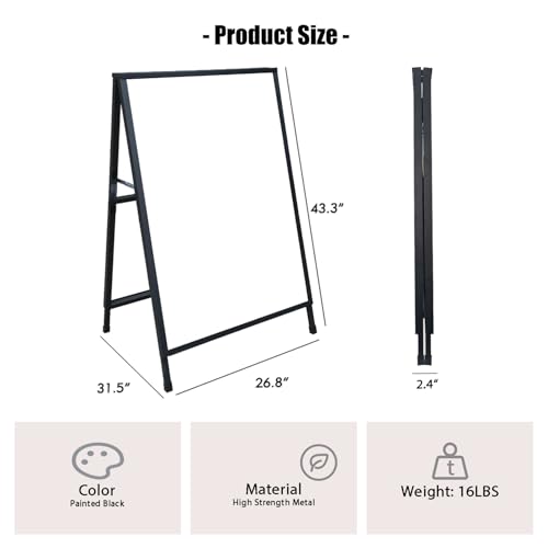 ZCHEN A Frame Sidewalk Sign, 24x36 Heavy Duty Metal Sandwich Board Sign Holder Outdoor, Double Sided Display for Outdoor Street Advertising, with 2 Corrugated Plastic Poster Boards