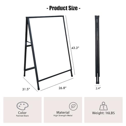 ZCHEN A Frame Sidewalk Sign, 24x36 Heavy Duty Metal Sandwich Board Sign Holder Outdoor, Double Sided Display for Outdoor Street Advertising, with 2 Corrugated Plastic Poster Boards