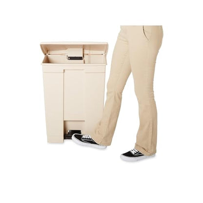 Rubbermaid Commercial Fire-Safe Step-On Receptacle, Rectangular, Polyethylene, 18 Gallons, Beige (614500BG)