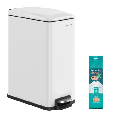 SONGMICS Kitchen Trash Can with Lid, 13-Gallon (50 L) Slim, Stainless Steel - color: White, style: 13 Gal.