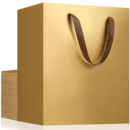 EUSOAR Gold Paper Gift Bags with Handles, 25pcs 9.8"x5.1"x12.6", Wedding, Birthday, Valentine's Day, Gift Wrap Bags - color: Gold, size: 1 Count (Pack of 25)