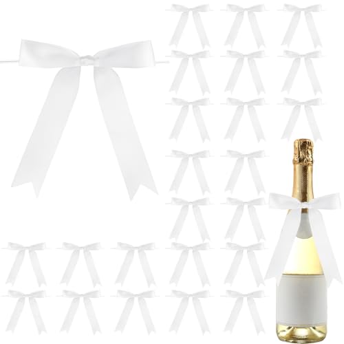 Riceshoot 24 Pcs White Satin Ribbon Bows Twist Tie 5x7'' for Gift - color: White