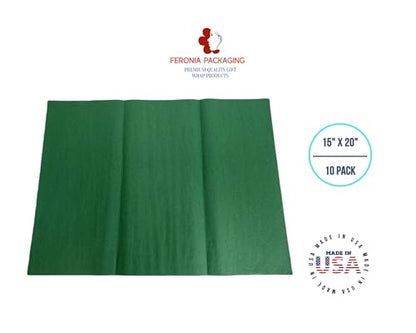 Holiday Green Tissue Paper Squares, Bulk 10 Sheets, Premium Gift Wrap and Art Supplies for Birthdays, Holidays, or Presents by Feronia packaging, Large 15 Inch x 20 Inch Made in USA - color: HolidayGreen