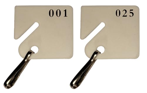 Slotted Plastic Key Tags White Numbered 1-25 - style: 1-25