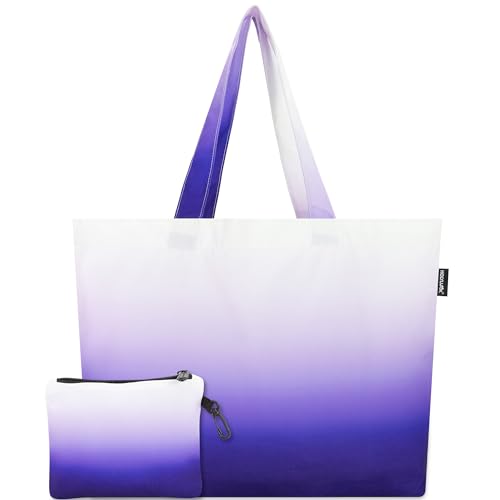 HOLYLUCK Tote Bag with a Detachable Small Bag, Foldable Reusable Grocery Bags 20L Shopping Bag - color: Gradient Purple