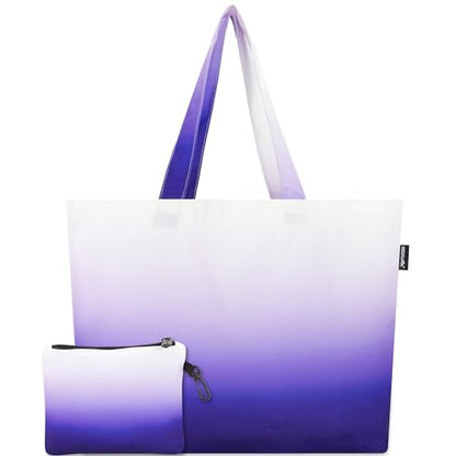 HOLYLUCK Tote Bag with a Detachable Small Bag, Foldable Reusable Grocery Bags 20L Shopping Bag - color: Gradient Purple