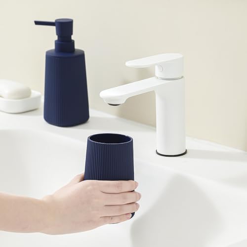 YAUKPH Bathroom Soap Dispenser and Toothbrush Holder Striped Blue - color: Striped Blue
