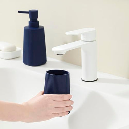 YAUKPH Bathroom Soap Dispenser and Toothbrush Holder Striped Blue - color: Striped Blue