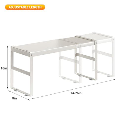 Expandable Kitchen Organizer Shelf, Cabinet Countertop Shelves - color: White