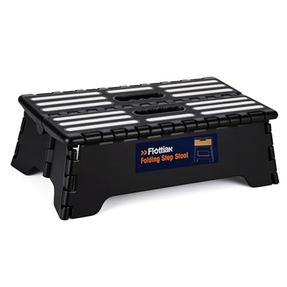 Flottian 5" Folding Step Stool for Adults and Kids 15-Inch Extra Wide Stool Holds Up to 300 lbs,Non-Slip Folding Stools with Handle,Compact Plastic Foldable Step Stool for Bathroom,Kitchen,ect Black - size: 5 Inch