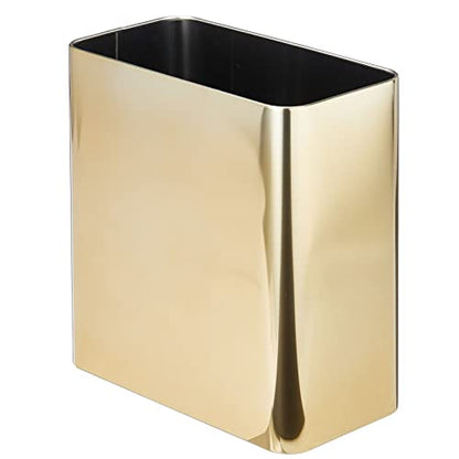 mDesign Stainless Steel Slim Rectangular Modern Metal 2.6 Gallon/10 Liter Trash Can Wastebasket, Garbage Container Bin for Bathroom, Bedroom, Kitchen, Home Office; Holds Waste, Recycling - Soft Brass - color: Soft Brass
