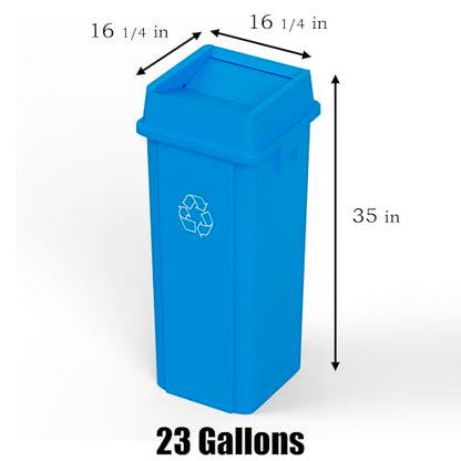 23 Gallon Blue Square Commercial Trash Garbage Can with Lid | Outdoor Office Restaurant School Kitchen - color: Blue, size: 23 Gallon, style: Trash Can with Lid