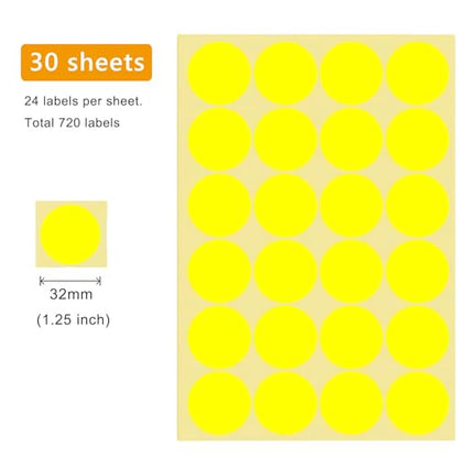 720 PCS Yellow Dot Stickers 1-1/4 Inch Round Color Coding Labels 1.25" Circle Sticky Dots 32 mm Blank Circular Price Label Sticker Sheets for Spice Seal Inventory Office Classroom Must Haves - color: Yellow