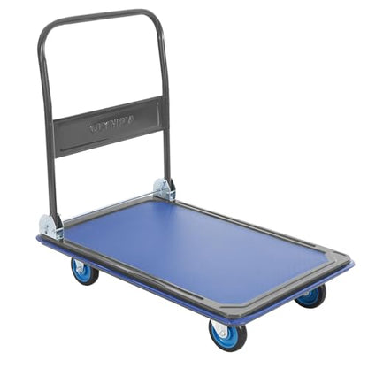 Olympia Tools Foldable Push Cart Dolly - 600 Lb. Capacity Heavy Duty Platform Truck with 360° Swivel Wheels - Blue - style: 600 Lb.