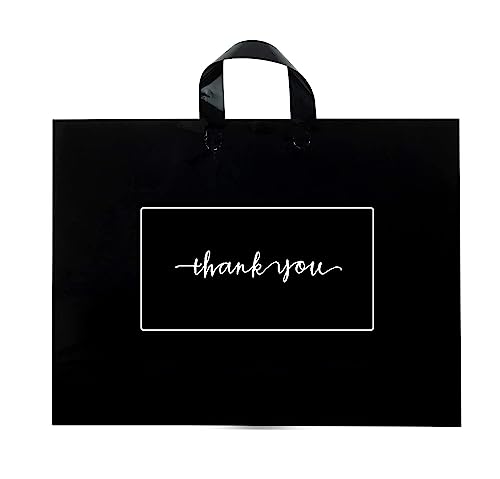 Thank You Merchandise Bags - Soft Loop Handle Black 50Pcs 10x12In - color: Black, style: 10x12 in