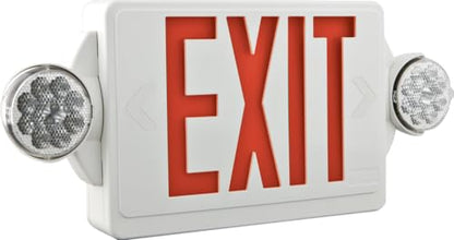 Lithonia Lighting Quantum LED Exit Sign/Emergency Light Combo, Exit Sign and Emergency Lights for Business, 2-Head Fixture, Red Letters, 180 Lumens, MVolt, 4 Watts (LHQM LED R M6) - color: Red, size: 19.25" | Sign & Round Light Combo