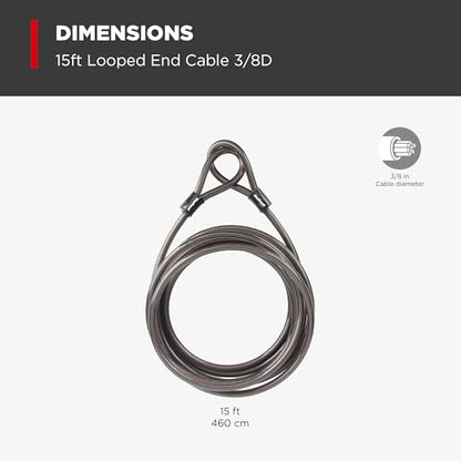 Kwikset Looped End Security Cable, 15 ft, 3/8 in Diameter, Steel, Black - size: 3/8" Diameter