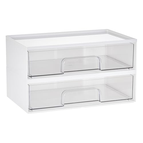 Vtopmart White Stackable Storage Drawers, 2 Pack Wide Organizers - style: Wide-2pack-White