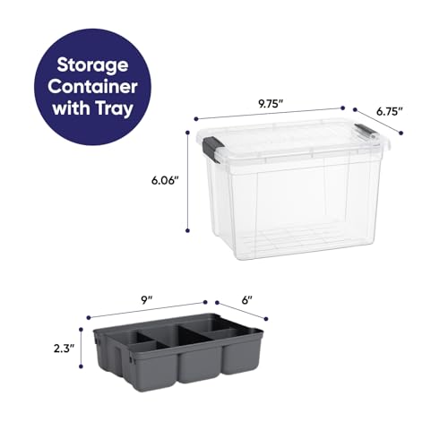 Superio Small Storage Container Organizing Bin with Removable Tray Deep Plastic Tools, Sewing, Crafts Box, 4.75 Qt. - size: Mini 4.7 Qt. X Deep
