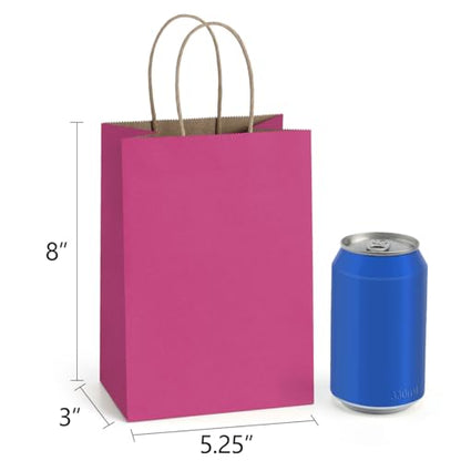 BagDream Small Gift Bags with Handles 5.25x3x8 Inch Pink 100 Pack Bulk - color: Pink