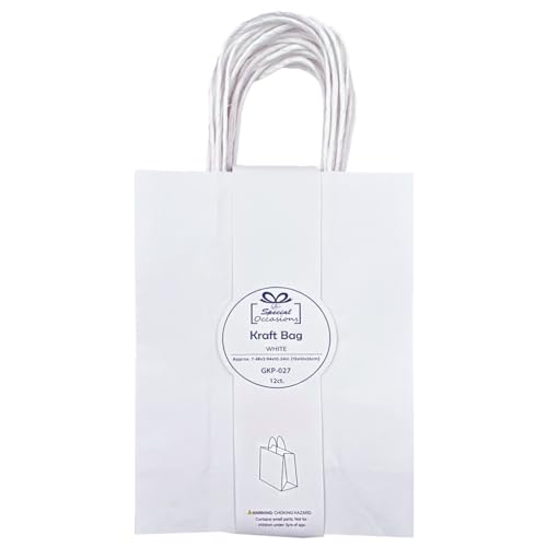 Angels Craft 12 Pack Kraft Bags with Handles - 10" x 7" - White Colors | Durable Paper Gift Bags for Retail, Birthday, Party & DIY Projects - color: White, style: Large