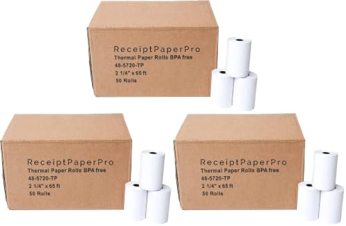 2 1/4” x 65 ft Thermal Receipt Paper Rolls, fits Ingenico Desk 3500 Desk 5000 Move 5000 Verifone t650 Pax a920, 50 Rolls/Case (Pack of 3) - size: 2 1/4" x 65 feet (Pack of 3)