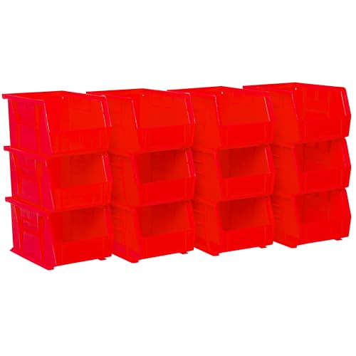 Akro-Mils 30237 AkroBins Plastic Storage Bins, 9"x6"x5", Red, 12-Pack - color: Red