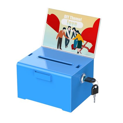 Uniclife 6.2"x 5" x 4" Blue Acrylic Donation Box with Lock and Slot - color: Blue, size: 1 Pack