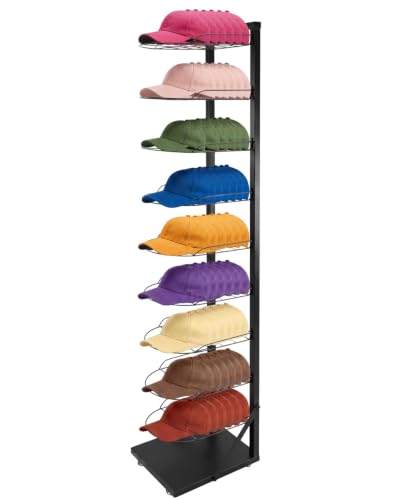 Hat Display 9 Tier, Hat Rack Stand Up to 70 Caps, Metal Hat Stand for Multiple Hats, Commercial Home Hat Display Stand