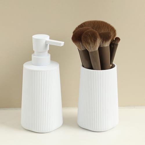 YAUKPH Bathroom Soap Dispenser and Toothbrush Holder Striped White - color: Striped White