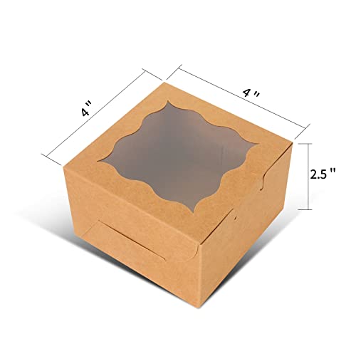 KPOSIYA 10pcs Small Cookie Boxes with Window, 4x4x2.5 Brown Bakery Box - color: Brown, size: 10