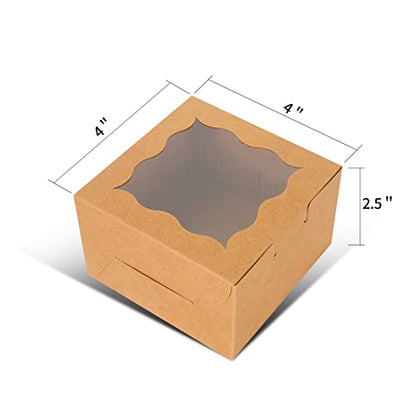KPOSIYA 10pcs Small Cookie Boxes with Window, 4x4x2.5 Brown Bakery Box - color: Brown, size: 10