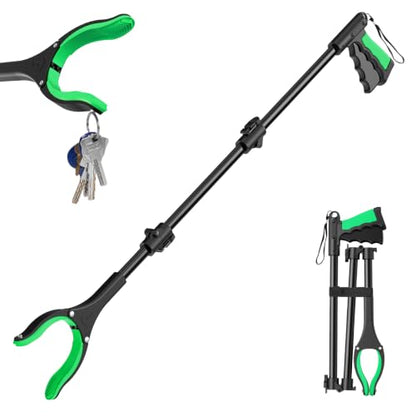 36" Foldable Grabber Reacher Pickup Tool for Seniors, Green - size: 36 Inch