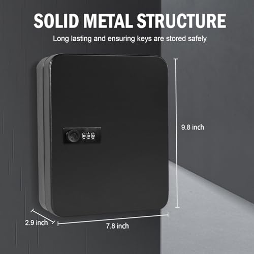 60 Steel Key Box Wall Mount, Black Key Cabinet with Combination Lock - size: 60 Keys