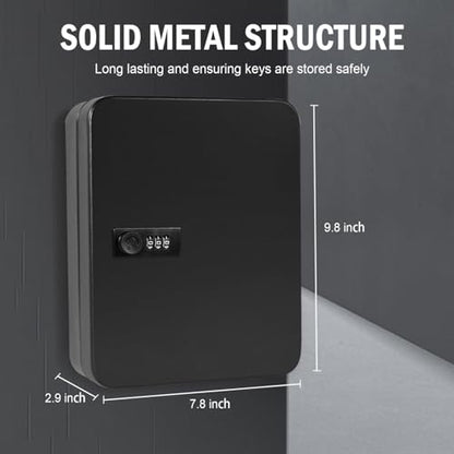 60 Steel Key Box Wall Mount, Black Key Cabinet with Combination Lock - size: 60 Keys