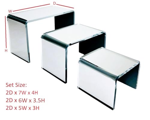 Acrylic Display Risers – 3‑Piece Small Riser Set (5×2×3, 6×2×3.5, 7×2×4) – Clear 1/8" Acrylic Stands for Jewelry, Mini Collectibles, Retail Displays, Craft Shows (Mirror) - color: Mirror