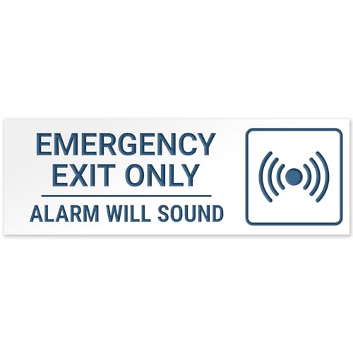 Emergency Exit Only Alarm Will Sound Sign, Engraved, - color: White, size: 3x9