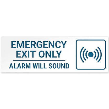 Emergency Exit Only Alarm Will Sound Sign, Engraved, - color: White, size: 3x9