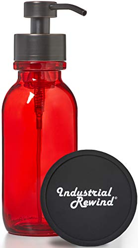 Red Wide Mouth Glass Soap Dispenser with Metal Pump and Non Slip Coaster - 16oz Glass Jar Lotion Bottle by Industrial Rewind (Red WM/ORB) - color: Red Wm/ Orb