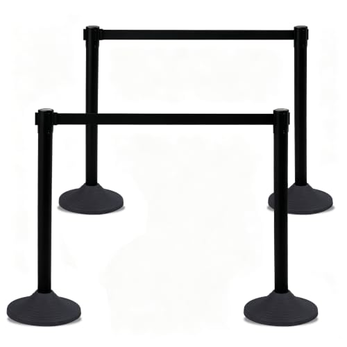 OrangeStar Crowd Control Stanchions, Heavy Duty Stanchion Set - color: Black, size: Style2-Round Rubber Base