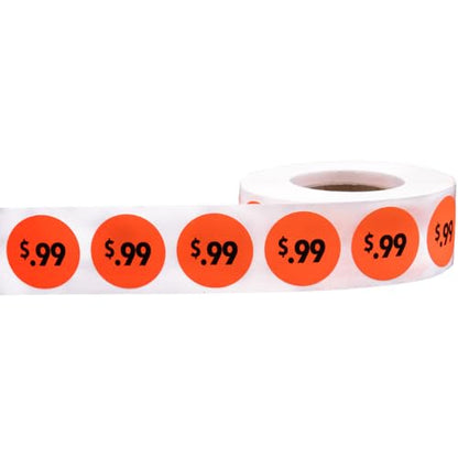 Fluorescent Red .99 Stickers – 3/4 Inch Round Circle Labels, 500 Total Adhesive Stickers Per Roll for Retail Pricing, Product Marking, and Inventory – Made in the USA - color: $0.99